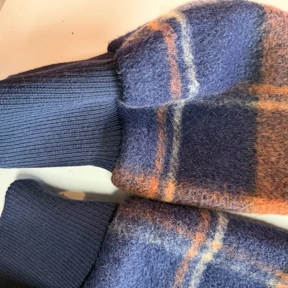 Marled Blue and Orange Plaid Bomber Jacket - Picture 4 of 7